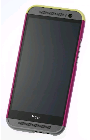 HTC One (M8) Double Dip Hard Shell HC C940 Dark Pink Body, Yellow Top, Grey Bottom