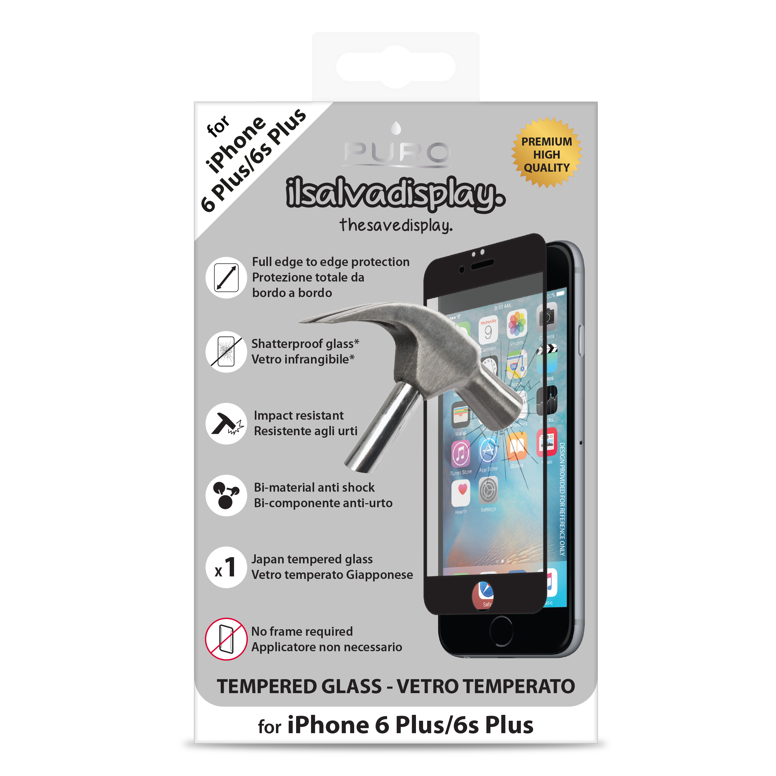 PURO PREMIUM TEMPERED GLASS за дисплей за iPhone 6/6S PLUS
